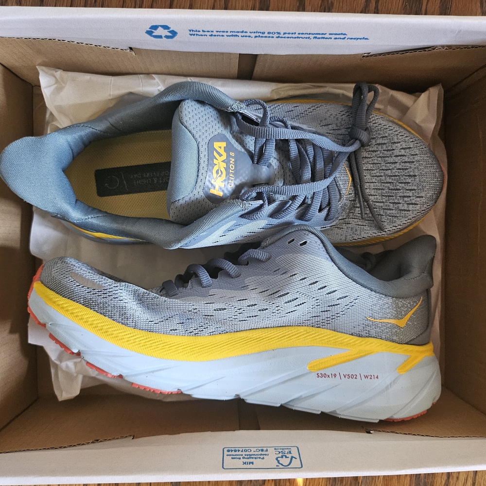 Hoka Gray and Yellow Athletic Sneakers